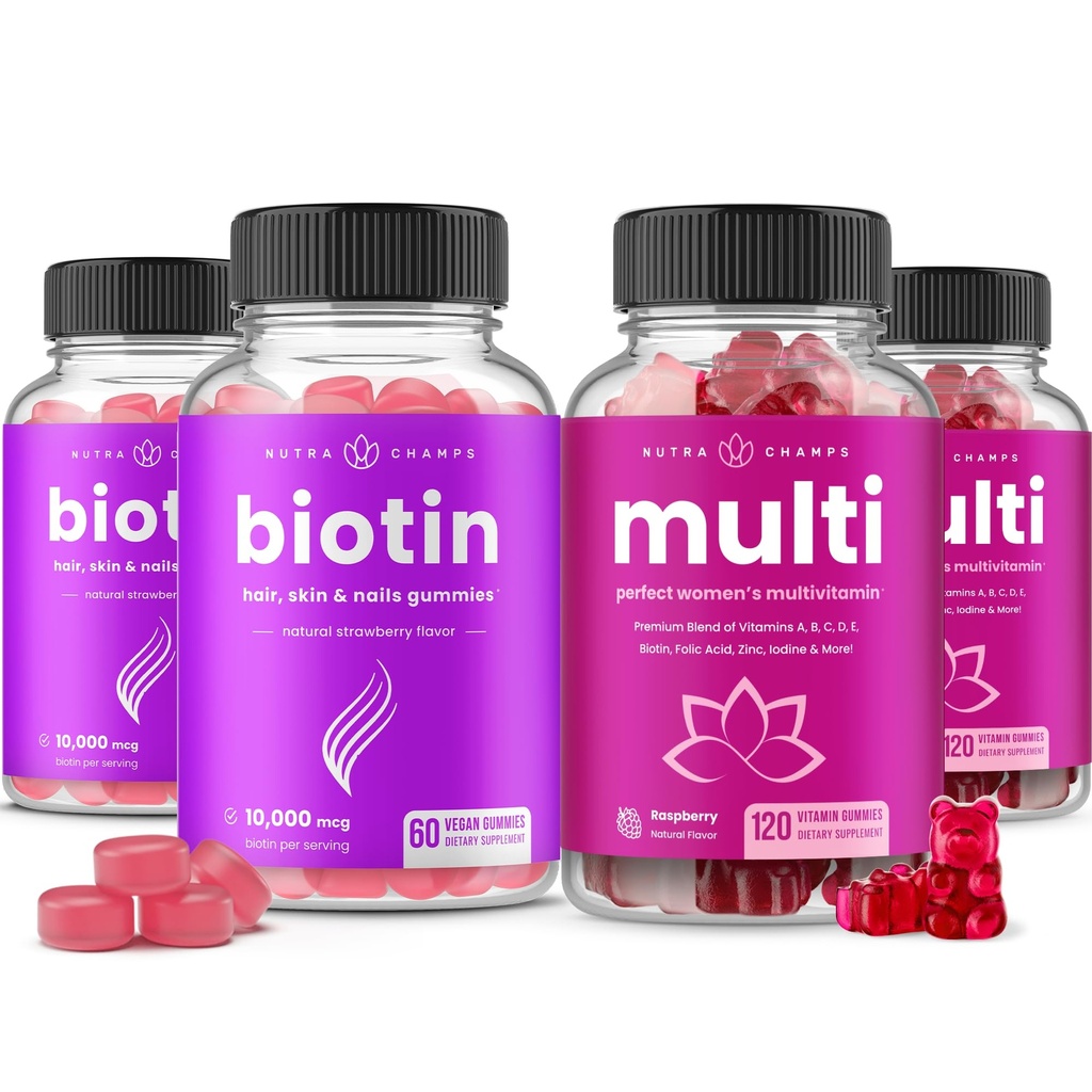 NutraChamps Biotin Gummies (2 Pack) and Womens Multivitamin Gummies (2 Pack) 4 Pack Bundle