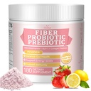 Akkermansia Probiotic with Prebiotic Fiber Powder, Fiber Supplement for Women with GLP-1 & Collagen Peptides, 150 Billion CFU, Sugar-Free Drink Mix for Gut Health, Strawberry Lemon