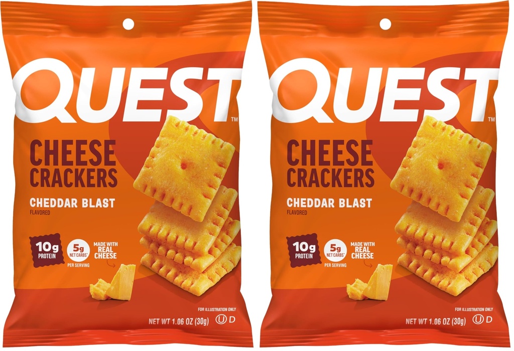 Quest Nutrition Cheese Crackers,Cheddar Blast,10g Protein,5g Net Carbs,1g Sugar,Made with Real Cheese,High Protein Snack, (1.06 oz Bags),(Pack of 24)