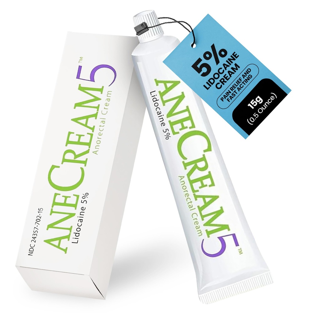 AneCream5-5% Lidocaine Numbing Cream - Maximum OTC Strength, Medical Grade Numbing Cre-am, Topical Anesthetic Lidocaine for Local & Anorectal Uses, Hemorrhoid Cream (0.5 oz/15 g)