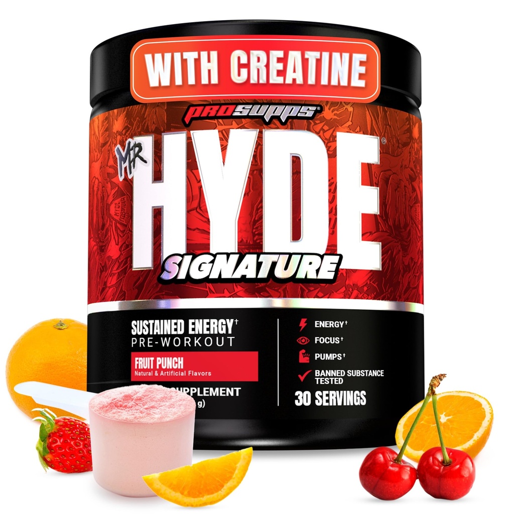 PROSUPPS Mr. Hyde Signature Pre Workout Powder with Creatine, Beta Alanine & Caffeine - Απόδοση, Ενέργεια & Αντοχή - Καθαριότητα & Γυμναστήριο Συμπληρώματα για Άνδρες & Γυναίκες (Fruit Punch, 30 Services)