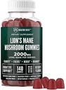 Lions Mane Mushroom Gummies for Yetişkinler, 140 Kont Bulk Lion's Mane Chewables, High Potency 10:1 Organik Tür 2000 mg, Supplement Supports mental Clarity, Focus, Mood ve Brain Fog