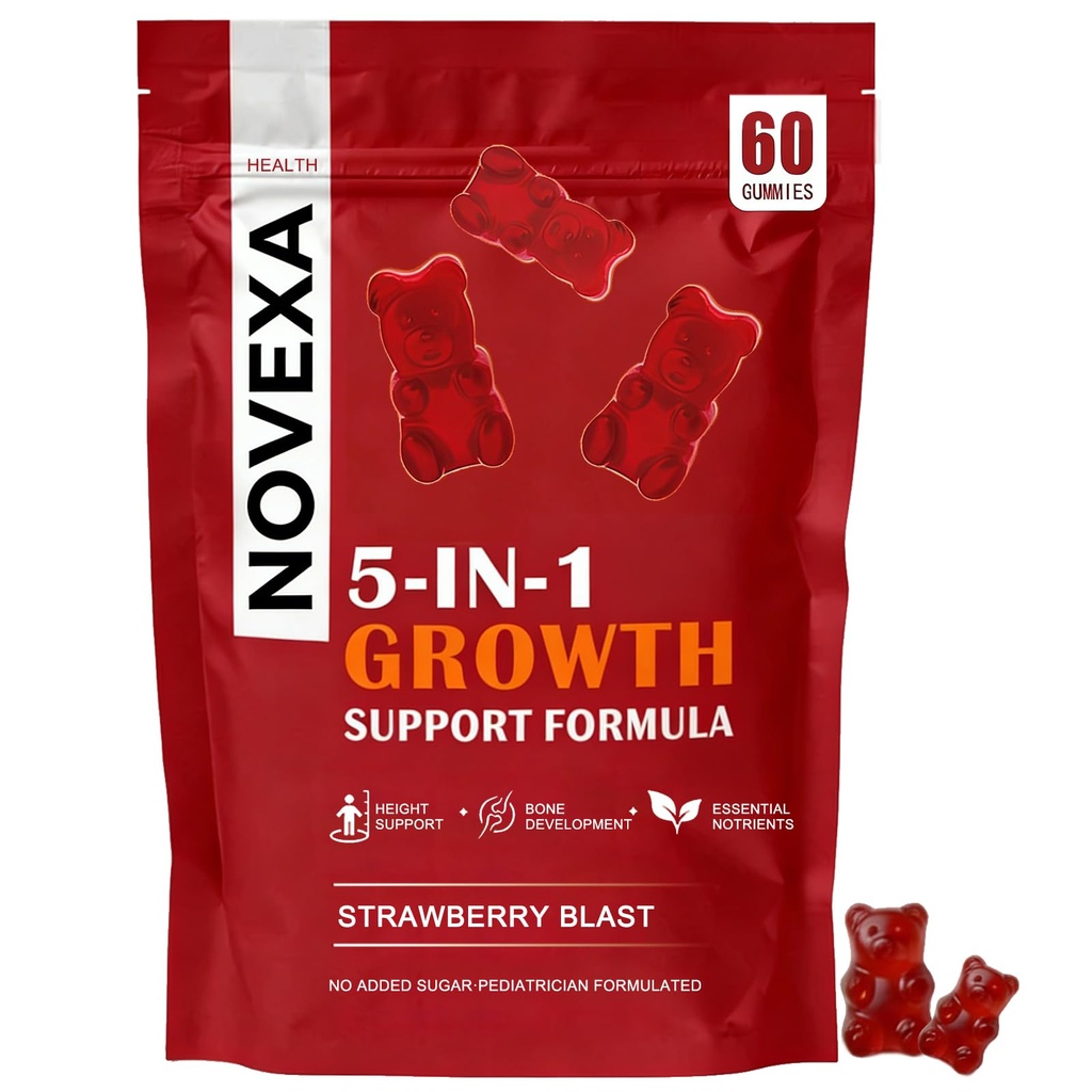 Novexa Growth Gummies, Novexa Health 5 in 1Growth Gummies, Easy Daily Nutrition, Multivitamin for Kids, Teens Boy & Girl, Adults, 60 Gummies