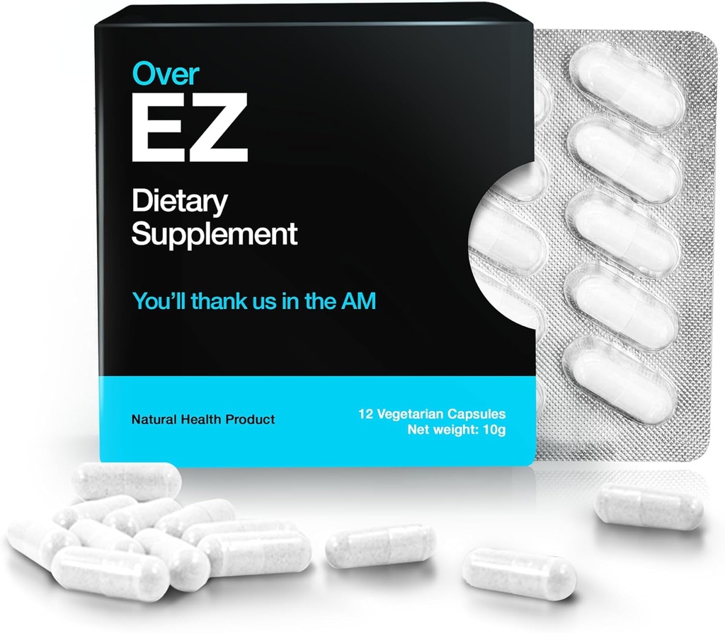 OVER EZ Pre-Dink Supplement - Party Recovery & Prevention Pills for a Night Out & Better Mornings (12 κάψουλες) & Milk Thistle, Amino Acids, Vitamin Bs
