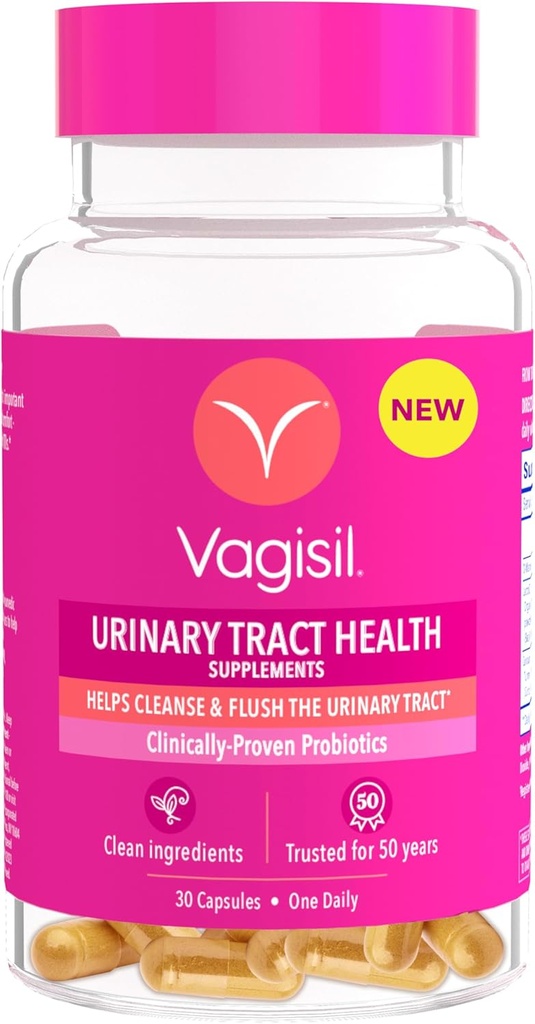 Vagisil Urinary Tract Health Supplements, Klinik olarak Proven Probiyotikler, Urinary Tract Health, Clean Materialss, Helps Cleanse and Flush UTI-Causing Bakteri, 1 Capsule Daily, 30 Capsules