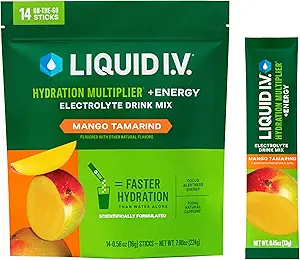 Sıvı I.V.® Hydration Multiplier +Energy - Mango Tamarind | Elektrolyte Toz İçecek Mix | 1 Pack (14 hizmet)