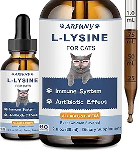 Cats için L-Lysine Supplement - Immune Support - 60ML Feline Respiratory, Sneezing, Runny Nose, Eye Function - Natural Cat Antibiyotik Drops - Roast Chicken Flavor