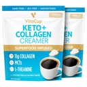 VitaCup Keto + Collagen Coffee Creamer Vanilla Flavor w/MCT, Πρωτεΐνες κολλαγόνου, Νερό καρύδας, L-Θεανίνη για Keto Diet, Καφέ, Smoothies, & Shakes, Χωρίς γαλακτοκομικά, Χωρίς γλουτένη, Χωρίς σόγια, 2 σακούλες,10oz το καθένα