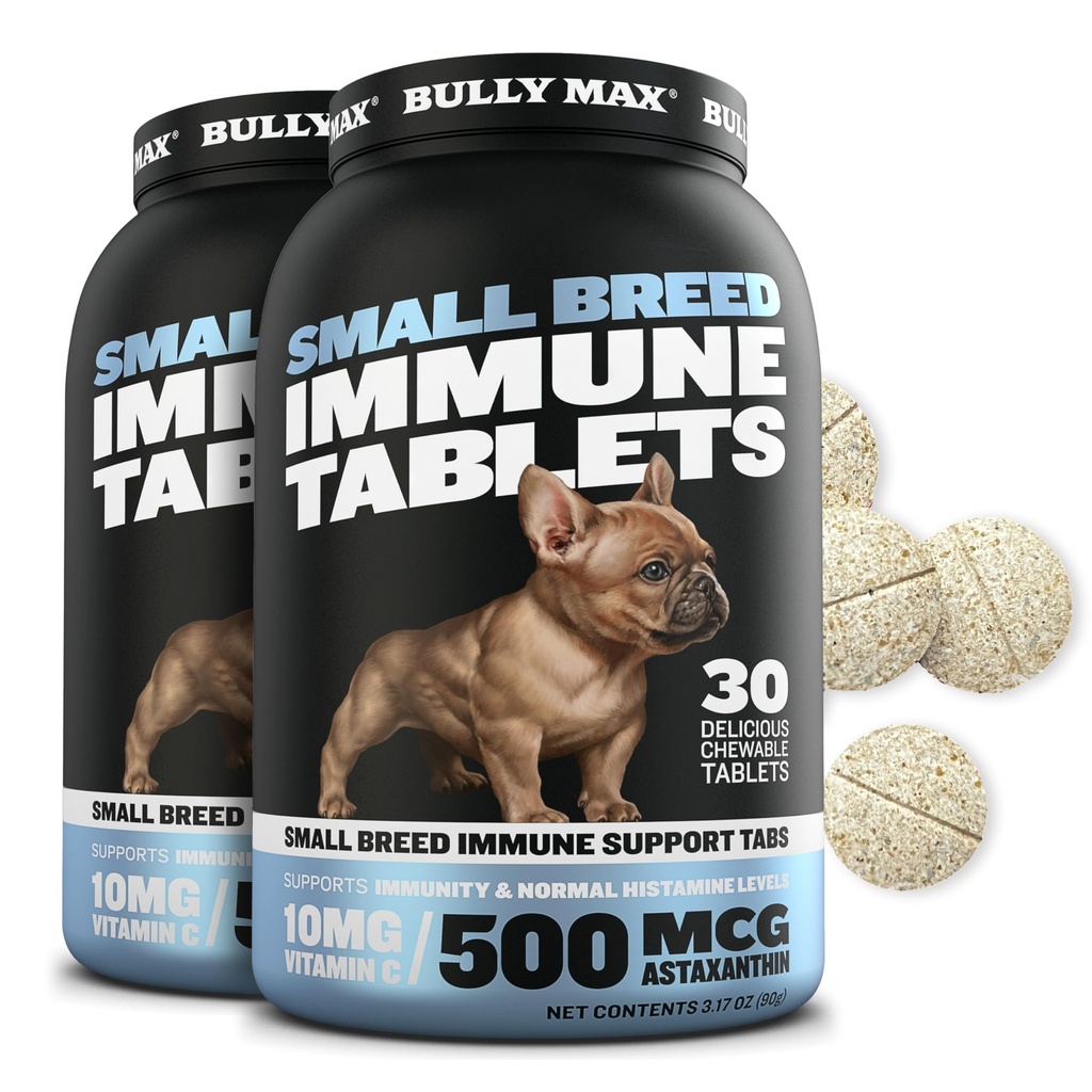 Small Breed Dog Immune Support Tablets - Chewable Multivitamin Immunity Booster Supplement for Puppy & Adult Dogs - Pet Vitamins with Astaxanthin, Colostrum, Turmeric - 30 Tabs (2 Bottles)