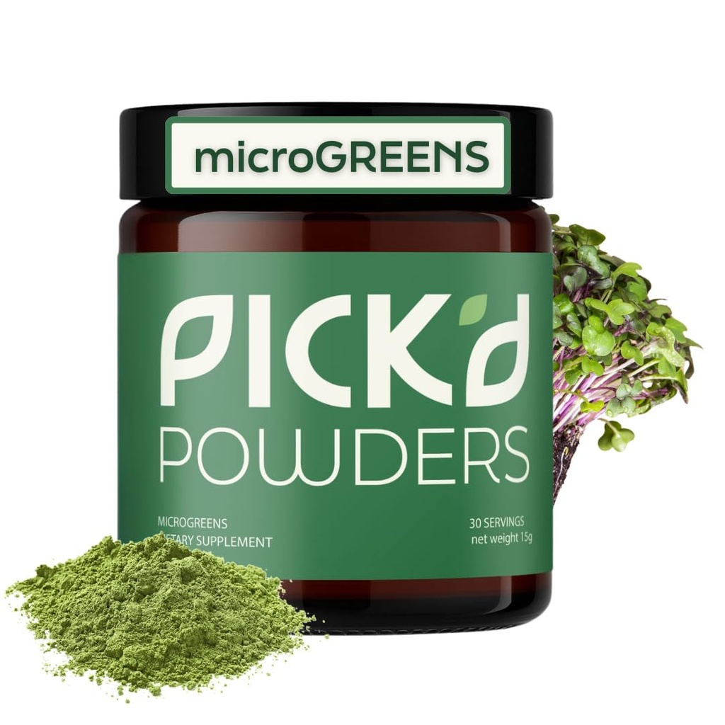 PICK'D POWDERS Microgreens Powder – Daily Greens Powder Support for Energy, Digestion, and Immune Wellness | Organic Microgreens Blend (30 Servings)