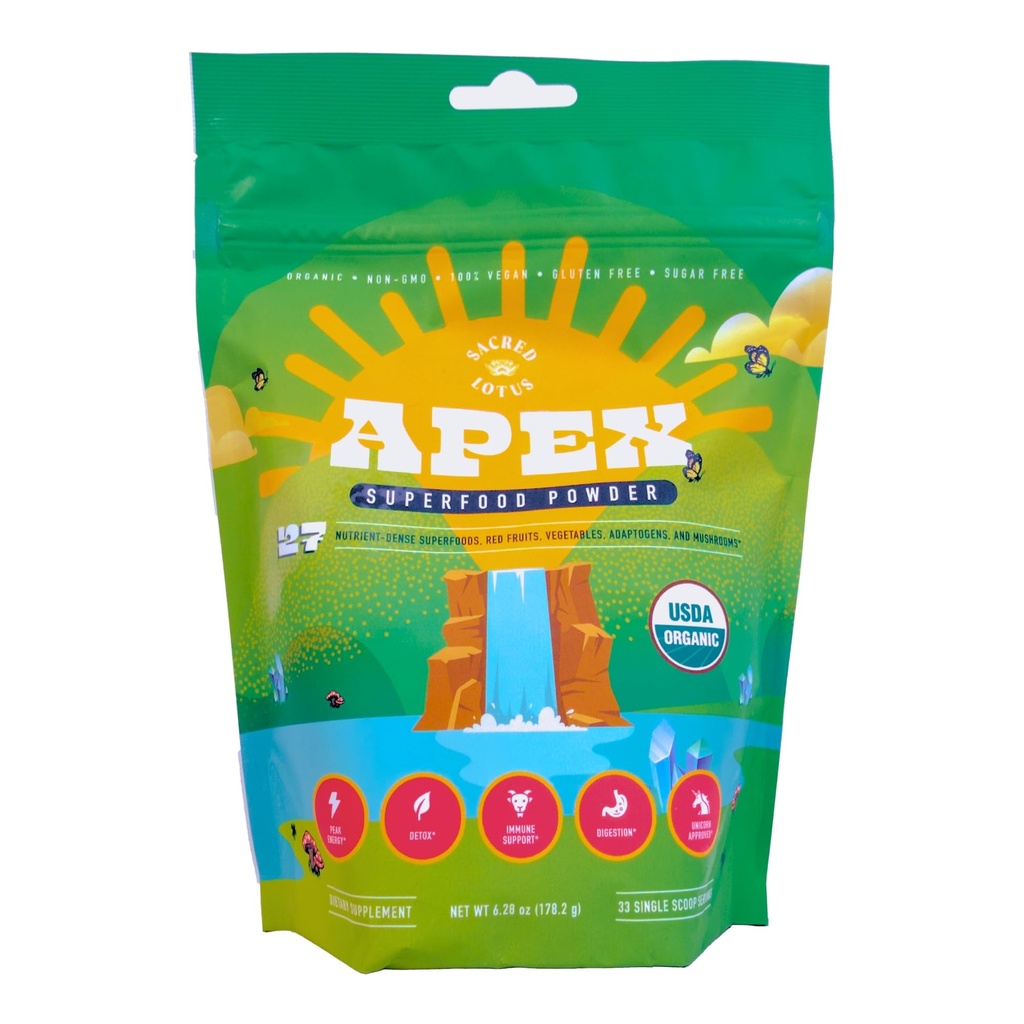 Sacred Lotus Apex Greens Superfood Powder | Nutrient-Rich Organic Super Greens Powder, Gut Health | Gluten & Sugar-Free, Green Juice Powder | Vegan Protein Powder Supplement - 33 Servings