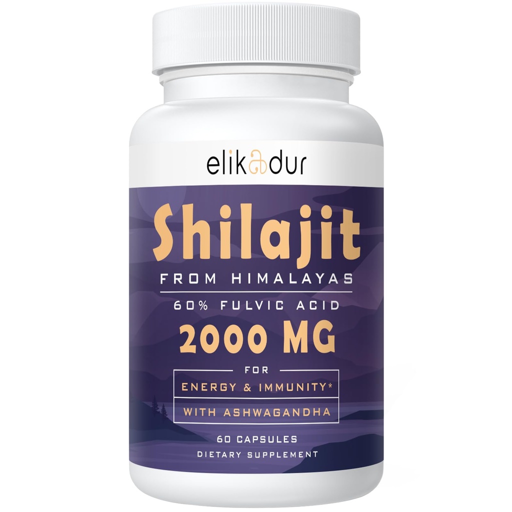 2000 MG Shilajit Supplement,Shilajit Giyim Organik,Shilajit Capsules,% 100 Pure Shilajit 85+ Trace Minerals & 60 Fulvic Acid,Boost Energy & Immunity,Vegetarian, Natural,60 Capsules