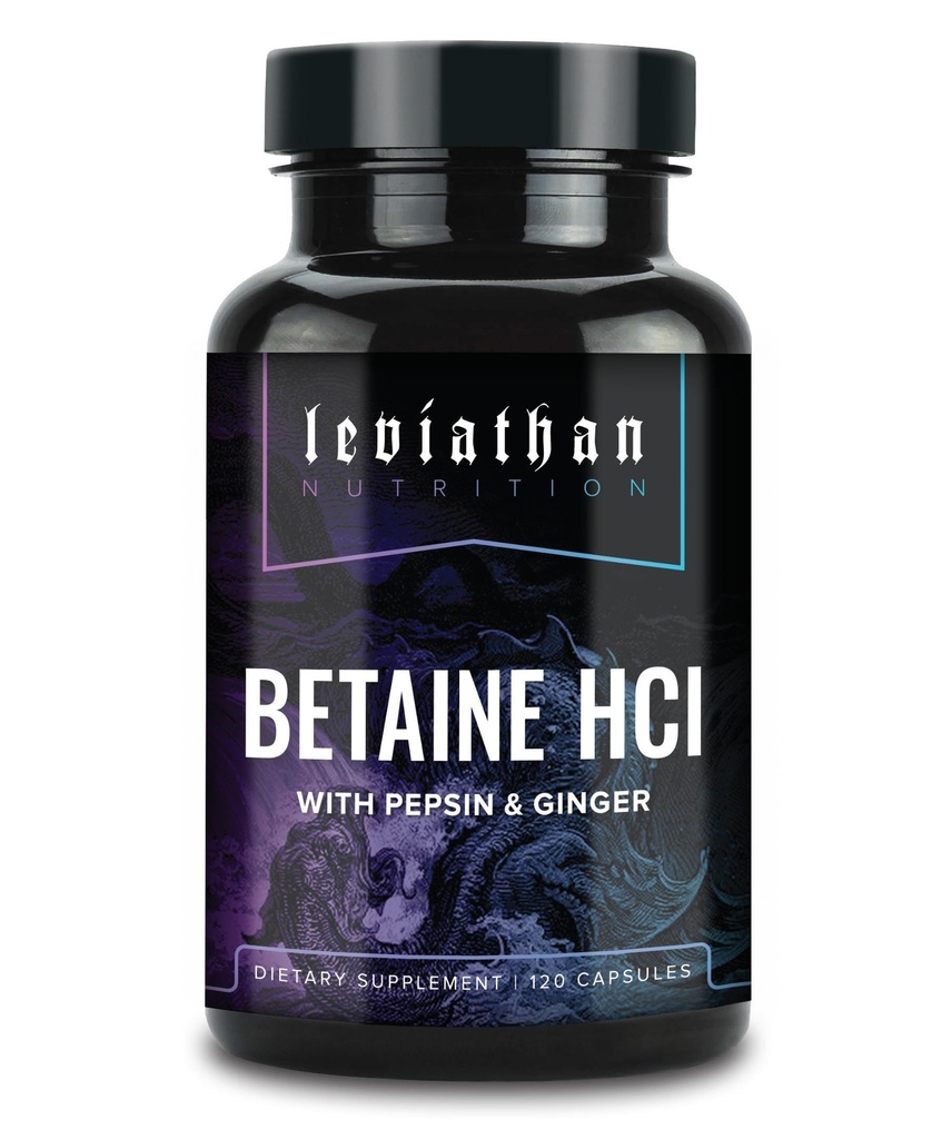 Leviathan Betaine HCl ile Pepsin & Ginger - Enzymes Supplement for Digestion Aid & Support, Stomach Acid & Nutrient Abpsiyon