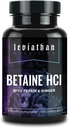 Leviathan Betaine HCl ile Pepsin & Ginger - Enzymes Supplement for Digestion Aid & Support, Stomach Acid & Nutrient Abpsiyon