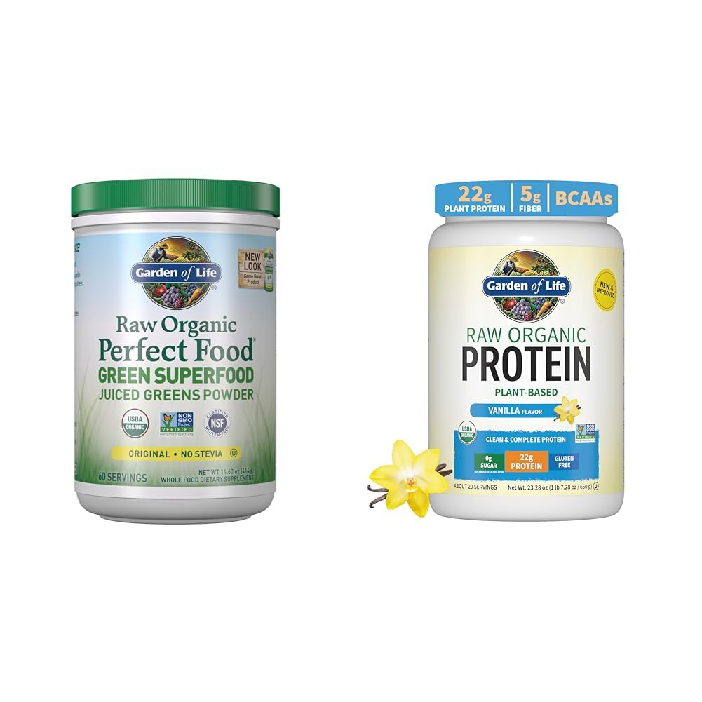 Garden of Life Super Greens Powder Smoothie & Mix, Probiotics & Digestive Enzymes for Digestive Health & Organic Vegan Vanilla Protein Powder 22g Complete Plant Based Raw Protein