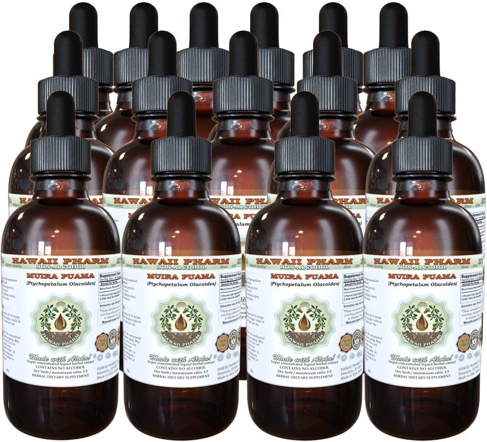 Muira Puama Alkolü Özgür Madde, Organik Muira Puama (Ptychopetalum Olacoides) Glycerite Natural Herbal Supplement, Hawaii Pharm, USA 15x4 ozz