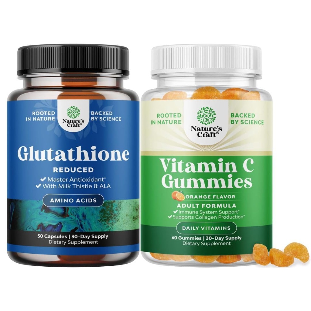 Glutathione Supplement with Milk Thistle - 500 mg per Service Pure L Glutathione ve Chewable Vitamin C Gummies for Yetişkinler - Ascorbik Asit Natural Gummy Immune ATM & Cold Remedy