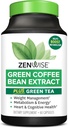Zenwise Health EGCG Green Tea Extract Capsules with Coffee Bean Extract -% 50 EGCG + 98 Polyols Supplement - Yeşil Pills for Skin and Heart Support + Brain Health and Memory Boost - 60 Count