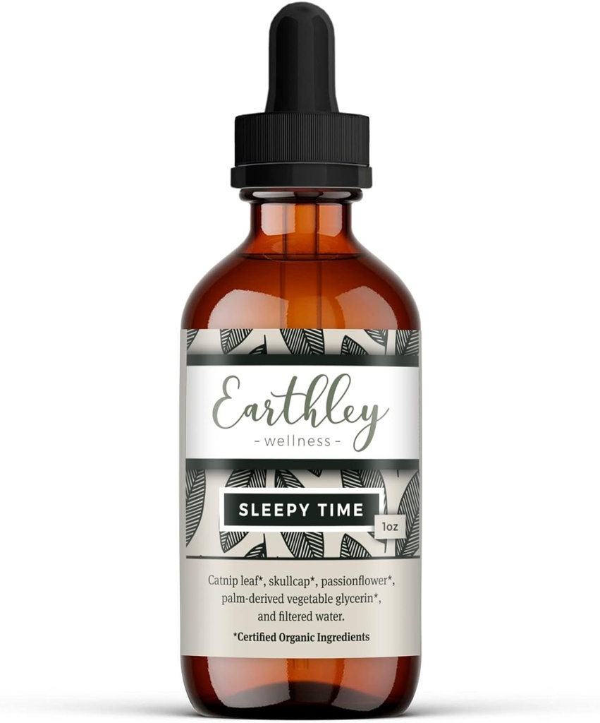 Earthley Wellness Sleepy Time, Natural Herbal Sleep Support for Adults and Kids, Calming Extract for Relaxation and Restful Nights, Alcohol-Free, Made with Catnip, Skullcap, and Passionflower (1oz)