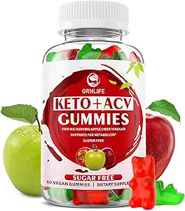 Keto ACV Gummies Gelişmiş, 1000MG Apple Cider Vinegar Supplement for Women and Men, ACV Keto Gummies for Supports Metabolism, Sugar Free, Made in USA, Keto+ACV, 60 Count