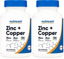 Nutricost Zinc + Copper Capsules (120 Servings)(15MG Zinc + 2MG Copper Per Serving) - Non GMO, Vegetarian (Pack of 2)