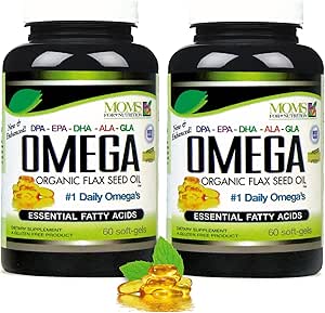 Doğal Omega 3-6-9 DPA, EPA, DHA, ALA ve GLA - Organik Flax Tohum ve Vahşi Caught Fish Oil - 2,800 Milligram Güçlü - Gluten Free - ABD'de Yapıldı - 60 Soft Gels (Pack of 2)