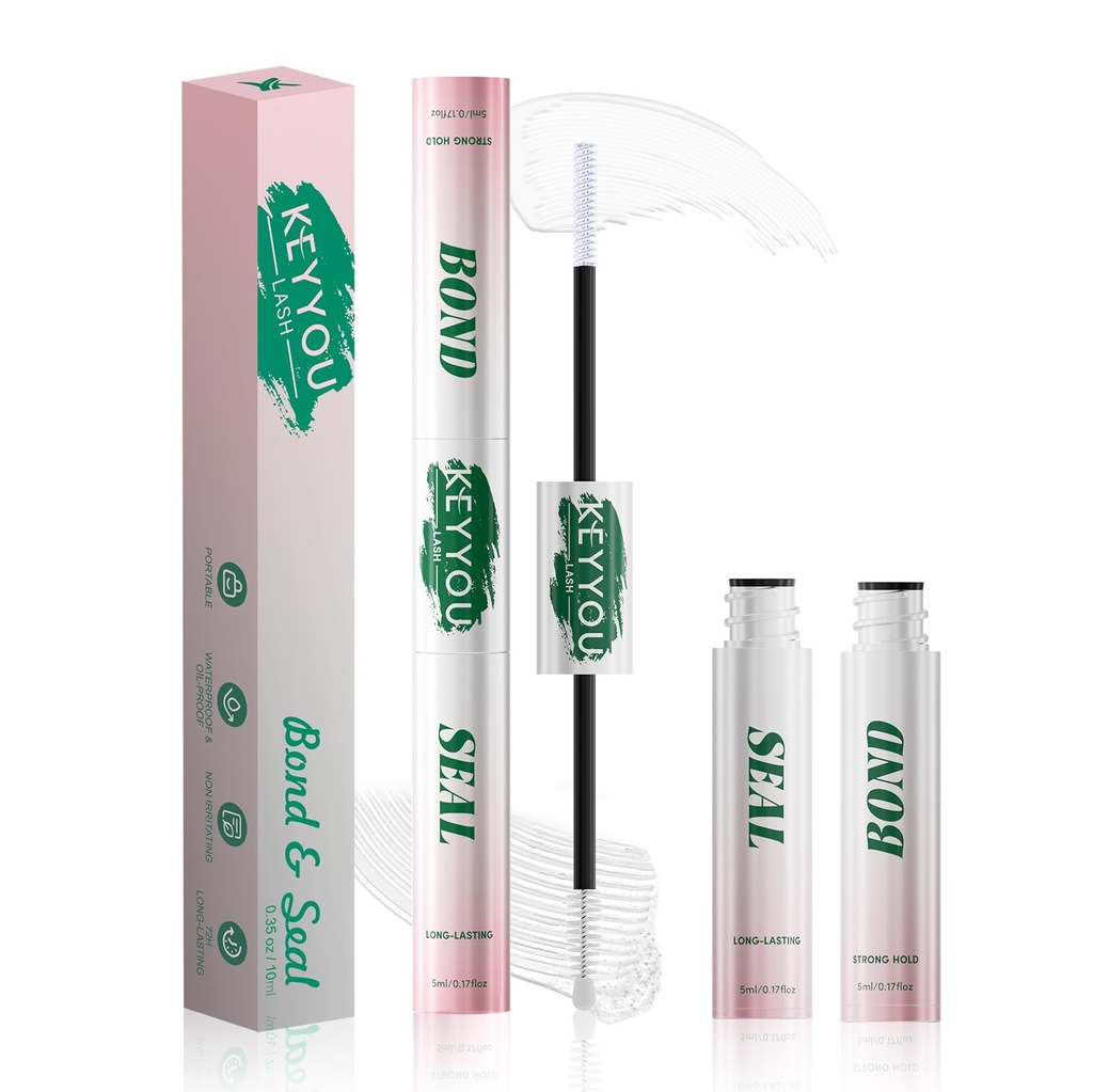KEYYOU Lash Cluster Glue,New Lash Bond and Seal Waterproof for Eyelash Clusters,72Hours 2-in-1 Super Hold Long-Lasting Non-Irritating for DIY at Home(White Bond,10ML)