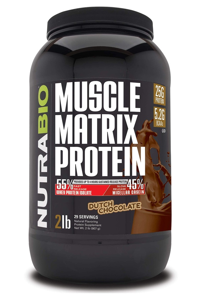 NutraBio Kas Matrix Protein Tozu - Protein Per Scoop 25g - Whey Isolate ve Micellar Casein Combo for Fast and Slow release - Dutch Chocolate - 2 Pounds, 28 Servisler