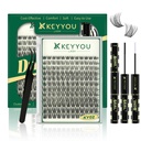KEYYOULASH Lash Clusters Kit Thick 120pcs 8-18MIX Lash Extension Kit Volume Lash Clusters with Bond and Seal,Remover,Applicators for DIY Eyelash Clusters at Home (KY02 Kit)