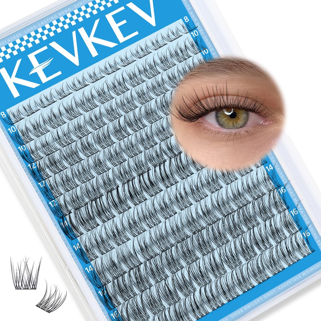 KEVKEV Wispy Lash Clusters Ultra-Thin Band Natural Eyelash Clusters 8-16mm Soft Cluster Eyelash Extensions Mix Length Ultra-Light Natural Look Natural Lash Clusters DIY Lash At Home(Wispy03)
