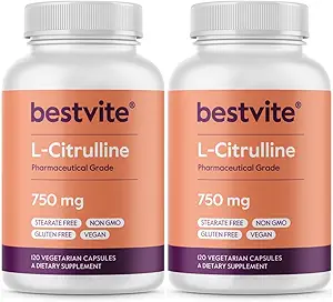 BESTVITE L-Citrulline 750mg ανά καψάκιο (240 κάψουλες χορτοφαγικής) (120 x 2) - Χωρίς Stearates - No Silica - No fillers - Μη ΓΤΟ - Χωρίς γλουτένη - Vegan