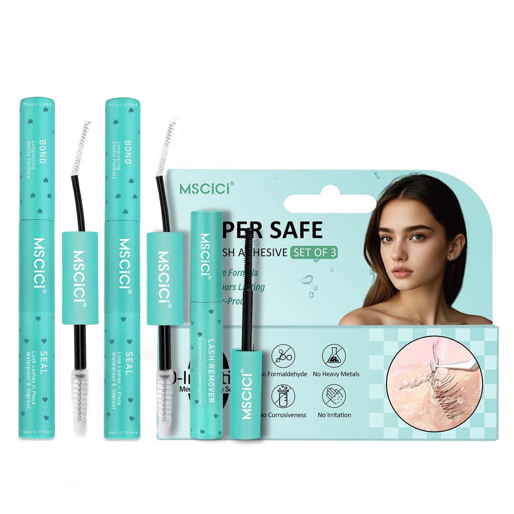 Cluster Lash Glue Bond &Seal Kit (2 Clear Bond &Seal 1 Remover) 150 Hours Long Lasting Waterproof Clusters Seal Adhesive Glue for Lashes