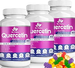 (3 Pack) Quercetin Gummies by BioVitalica - Quercetin με Bromelain Vitamin C και Zinc & Elderberry + Βιταμίνη D3-5 σε 1 Ανοσολογική Υποστήριξη - Ψευδάργυρος Quercetin 750 mg για Παιδιά και Ενήλικες