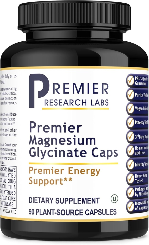 Premier Research Labs Magnezyum Glycinate Supplement - Pure Magnezyum, High Abception, Supports Sleep Quality, Chelated, Vegan, Third Party Tested, Premier Energy Support - 90 Capsules