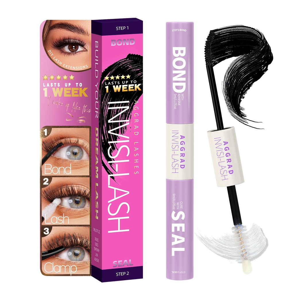 Lash Cluster Bond and Seal Waterproof Glue 150H Super Strong Hold Long-Lasting for Eyelash Clusters Extensions Kit DIY Self Adhesive 2 in 1 Individual Lash Glue Black Bonder & Clear Sealant