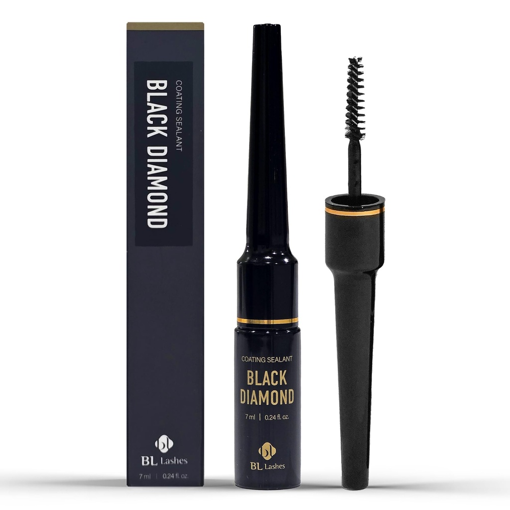 BL Lashes Black Diamond | Lash Sealant for Extensions — Extends Fills to 3-4 Weeks | Dark Mascara-Like Finish, Waterproof Coating, Brush Applicator (0.24 fl.oz)