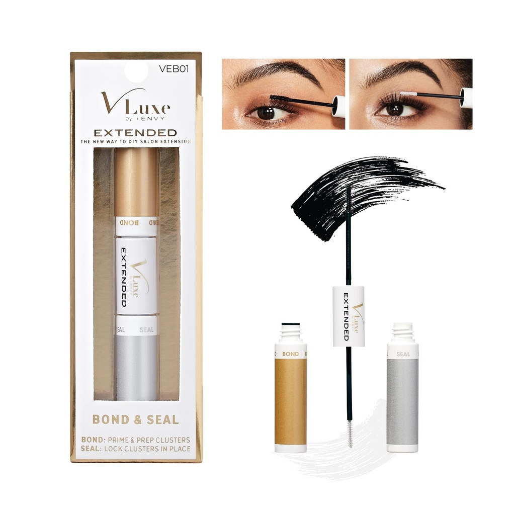 VLuxe DIY Eyelash Extension Bond & Seal Lash Adhesive Infused with Biotin & Vitamin E, Strong Nourishing Water Resistant Lash Glue For Extensions, Cluster, Individual False Lash (Black 0.29oz)
