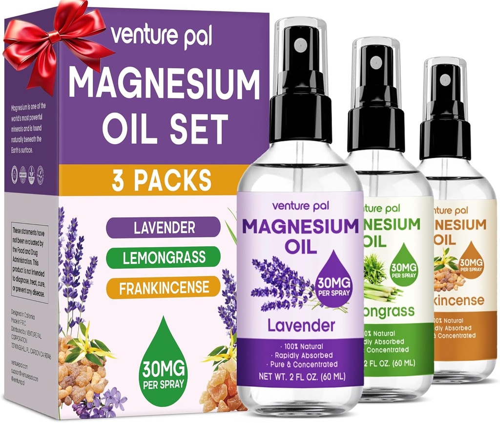 Venture Pal 3-Pack Topical Magnesium Oil Spray Set for Feet – Ιδανικό δώρο για χαλάρωση, καλύτερο ύπνο, ανακούφιση μυών για τα πόδια & αρθρώσεις, υγιή μαλλιά & δέρμα. Γρήγορη απορρόφηση, μη λιπαρή