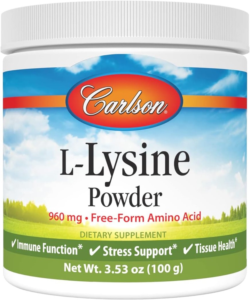 Carlson - L-Lysine Toz, Free-Form Amino asit, 960 mg, Sağlıklı Tound & Muscle Development, 3.53 oz (100 g)