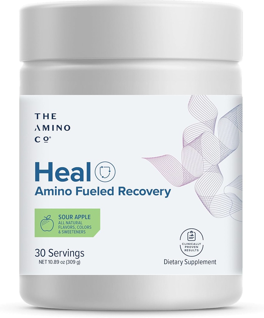 The Amino Co. - Heal - Μετά την αποκατάσταση προπόνηση ποτό με Pure Eaa Amino Acid Formula -Create Monohydrate Powder για αποτελεσματική αποκατάσταση μυών, Vegan, και Keto-Friendly με Sour Apple Flavor - 10.89oz.