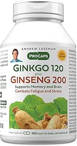 ANDREW LESSMAN Ginkgo 120 Plus BTC 200 mg - 360 Capsules - Standartlaştırılmış Ekstraksiyon Beyin, Hafıza ve Bilişsel Fonksiyonlu Desteklemek için. Adaptogen, Stres ve Fatigue ile Mücadele Ediyor. Katkı yok