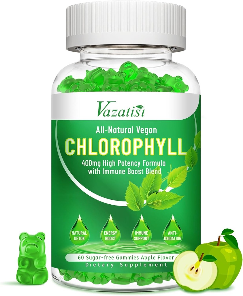 Chlorophyll Gummies - Super Green 13, Ashwagandha Vitamin C çinko & Copper for Body Odor, Skin Energy Immune Support Deodorant for Women - 60 Count