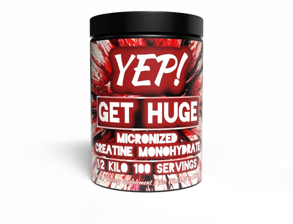 YEP Get Huge Micronized Creatine Monohydrate - Fast-Absorbing Ultra-Filtered Micronized Creatine Monohydrate Powder - Unflavored - 500 Grams / 100 Servings