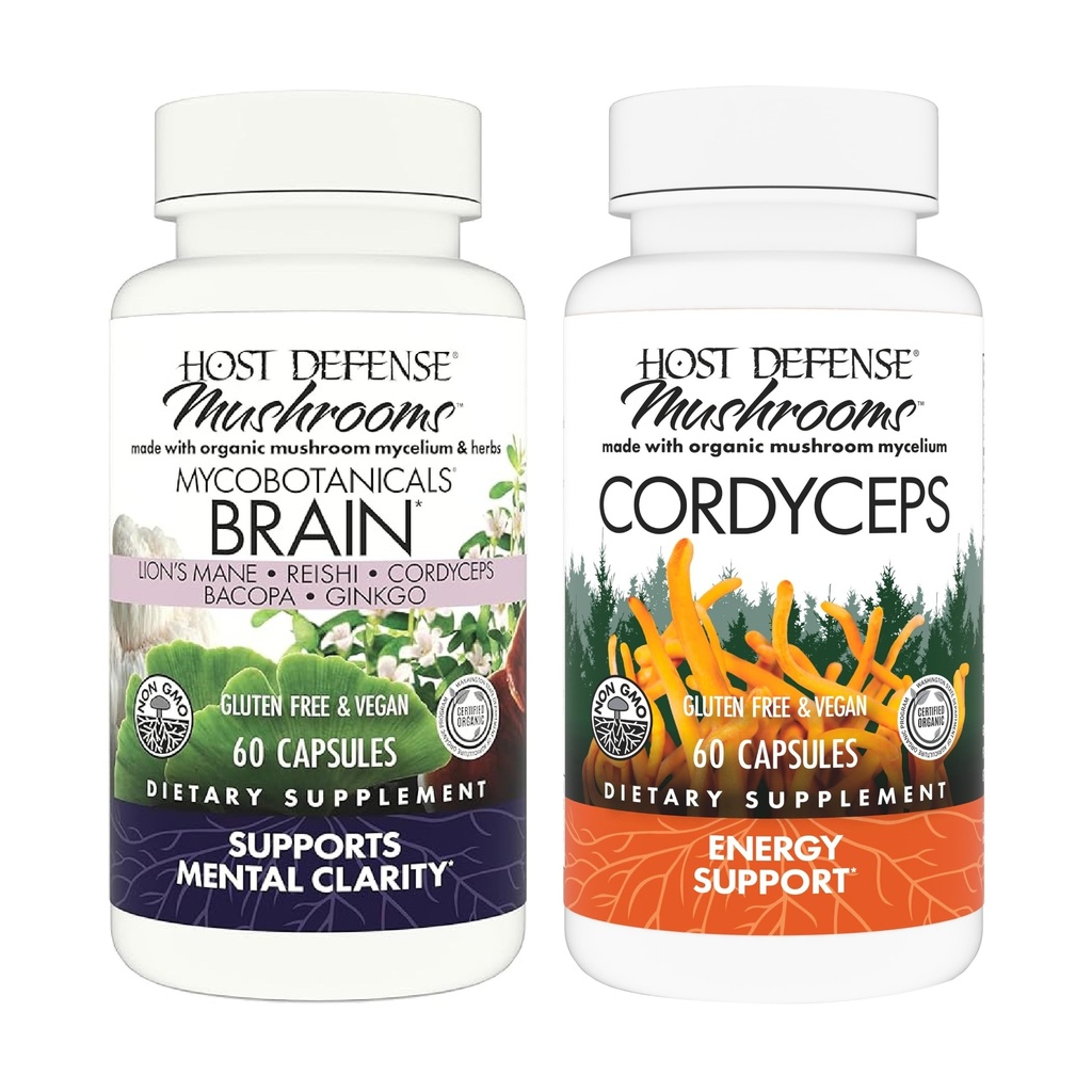 Host Defense Sche with MycoBotanicals Brain* Capsules, 60 Kont & Cordyceps Capsules, 60 Count - Support Memory & Focus - Support Immune Health & Energy*