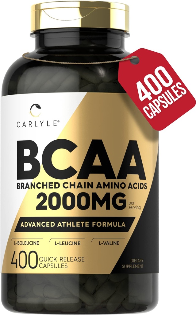 Carlyle BCAA Capsules | 2000 mg | 400 Toz Pills | Amino Asits Supplement Mix | for Women and Men | with L-Isoleucine, L-Leucine, L-Valine | Non-GMO ve Gluten Free