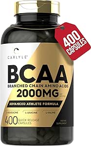 Carlyle BCAA Capsules | 2000 mg | 400 Toz Pills | Amino Asits Supplement Mix | for Women and Men | with L-Isoleucine, L-Leucine, L-Valine | Non-GMO ve Gluten Free