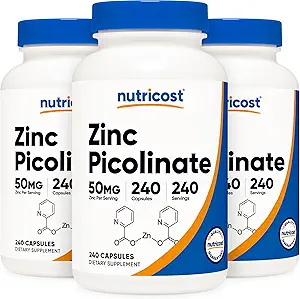 Nutricost çinko Picolinate 50 mg, 240 Vegetarian Capsules (3 Şişe) - Gluten Free and Non-GMOMO