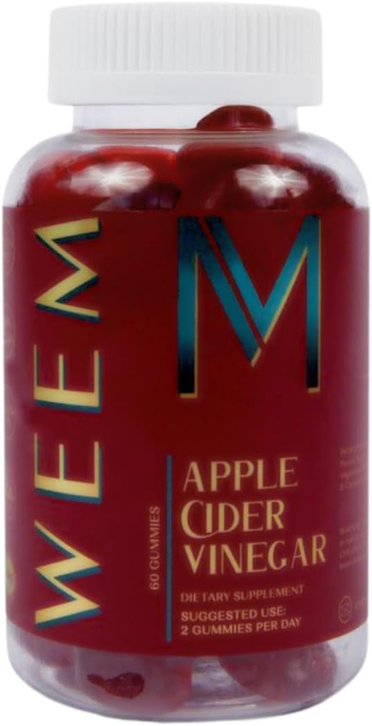 WEEM Apple Cider Vinegar Gummies - Doğal, Vegan ACV ile Folic Acid- Gluten Free - Vitamin B12 - Premium Detox & Kilo Supplement- Kadın ve Erkekler için Digestion