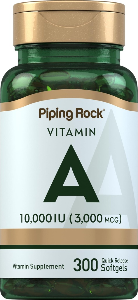Piping Rock Vitamin A 10000 IU Softgels | 300 Count | Non-GMO, Gluten Free Supplement