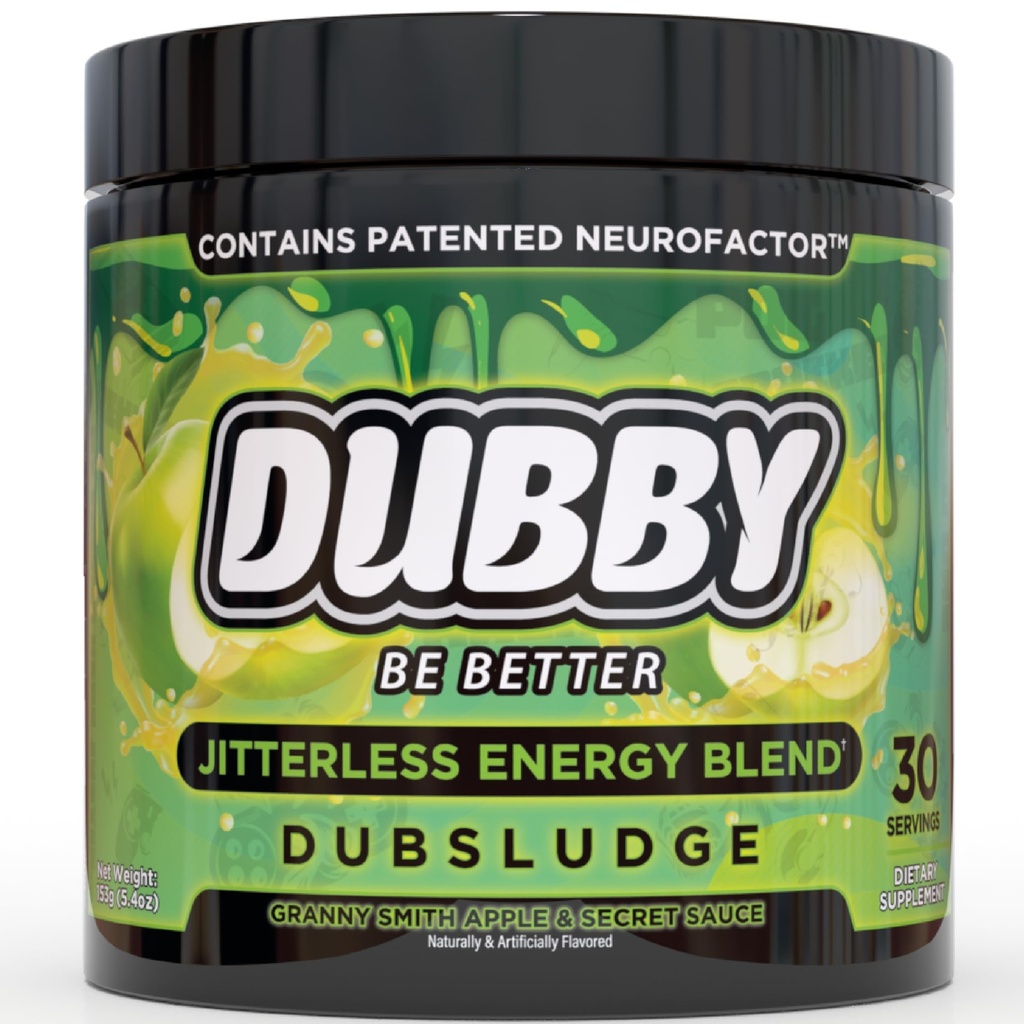 Dubby - Gamer Energy Drink Powder for Gaming - Sugar Free Energy Drinks, Nootropics Jitter-Free Natural Energy Powder, Green Apple and Secret Sauce Flavor, 30 Serving, 5.61 Ounces (DubSludge)